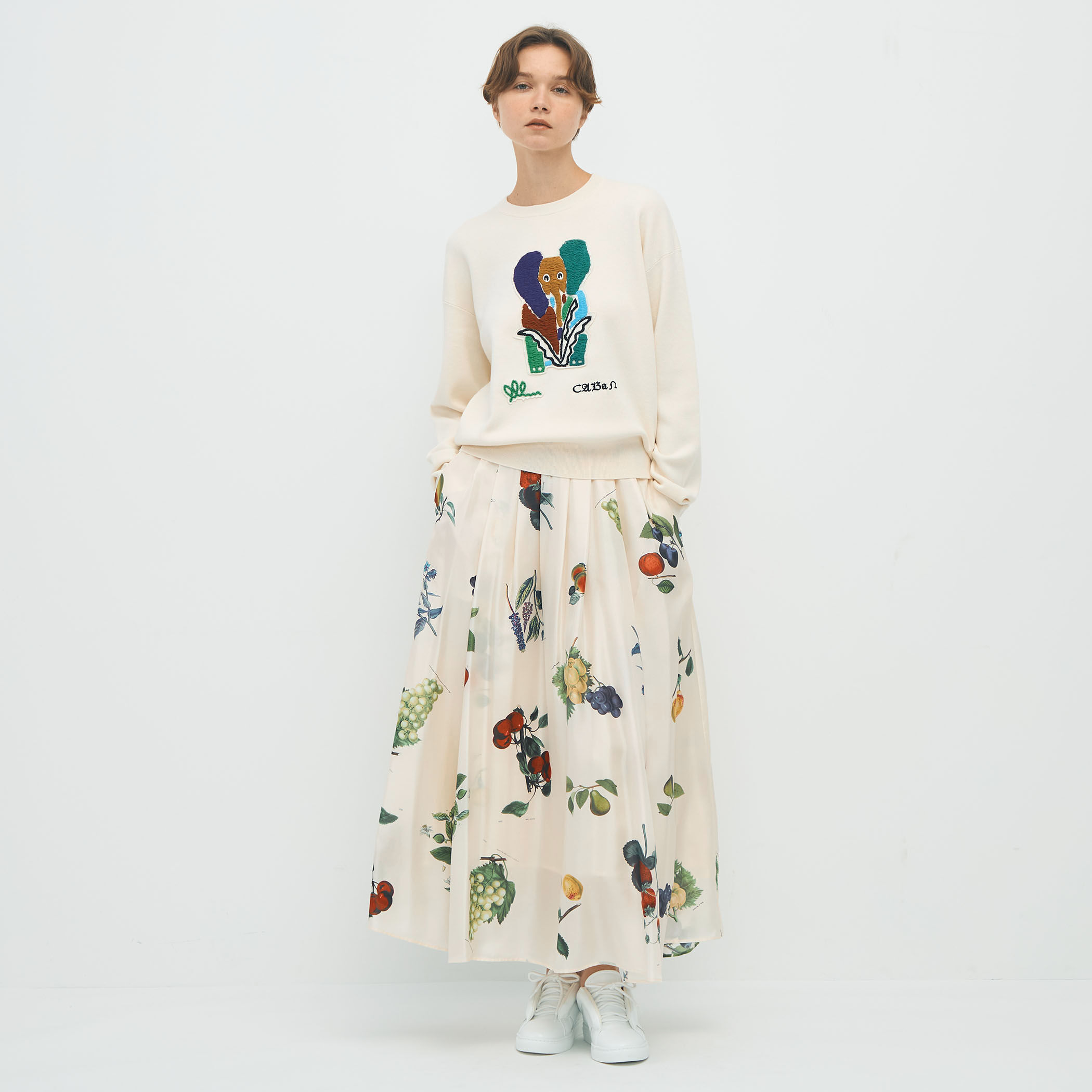 CABaN コットンカシミヤ Elephantエンブロイダリークルーネックプル