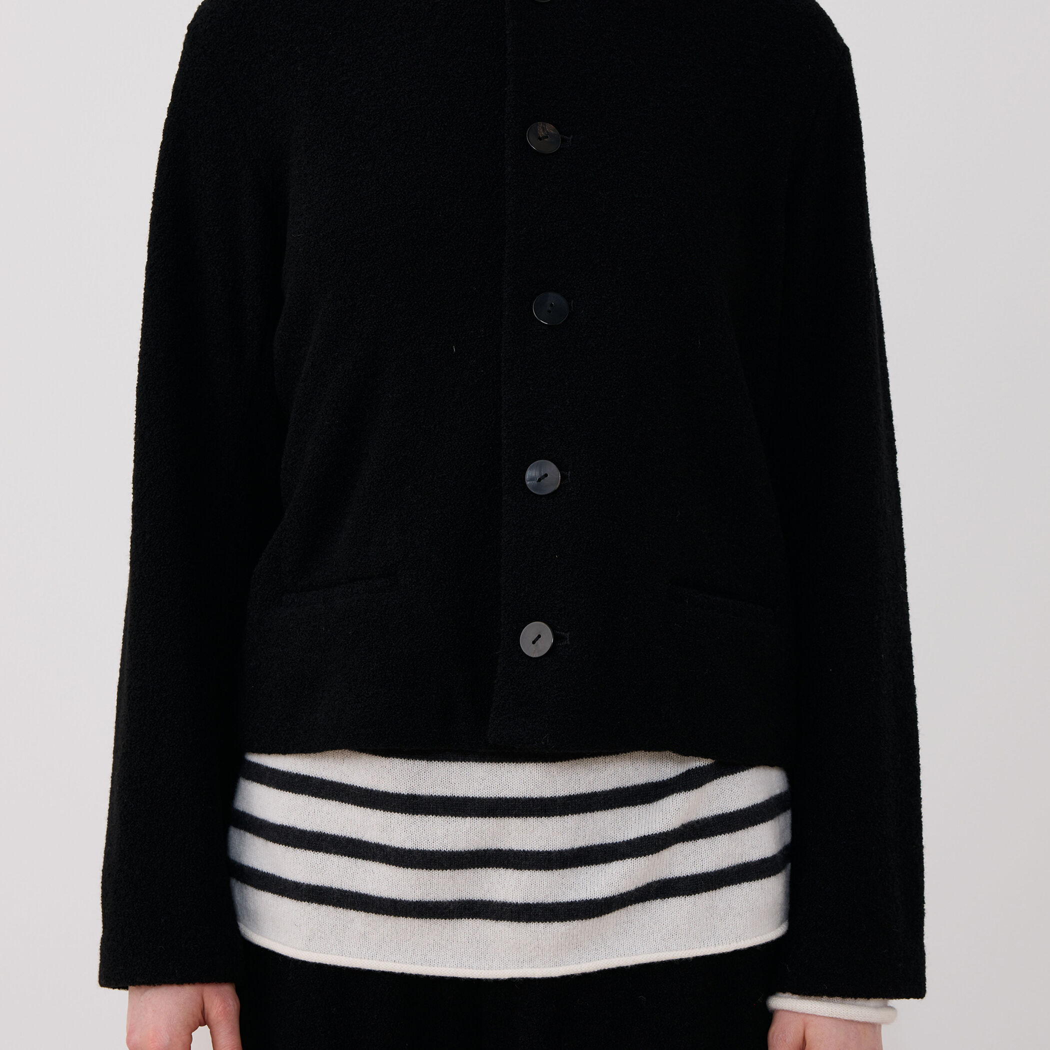 純毛 ジャケット 一部WEB先行予約】ファインブークレー クルーネックジャケット