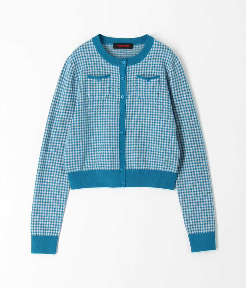 コットンカシミヤ ギンガムチェックカーディガン