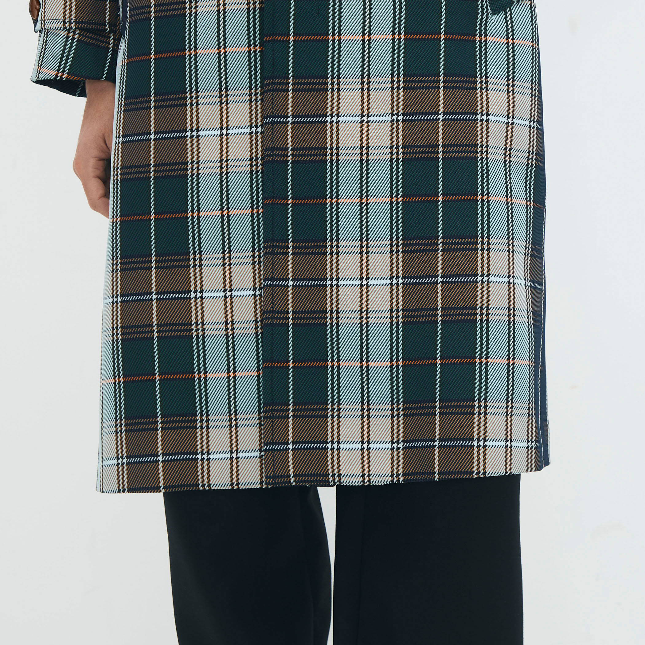 トゥモローランド　コート　紺　赤チェック セール】 ウールカシミヤリバータータンチェック ノーカラーコート