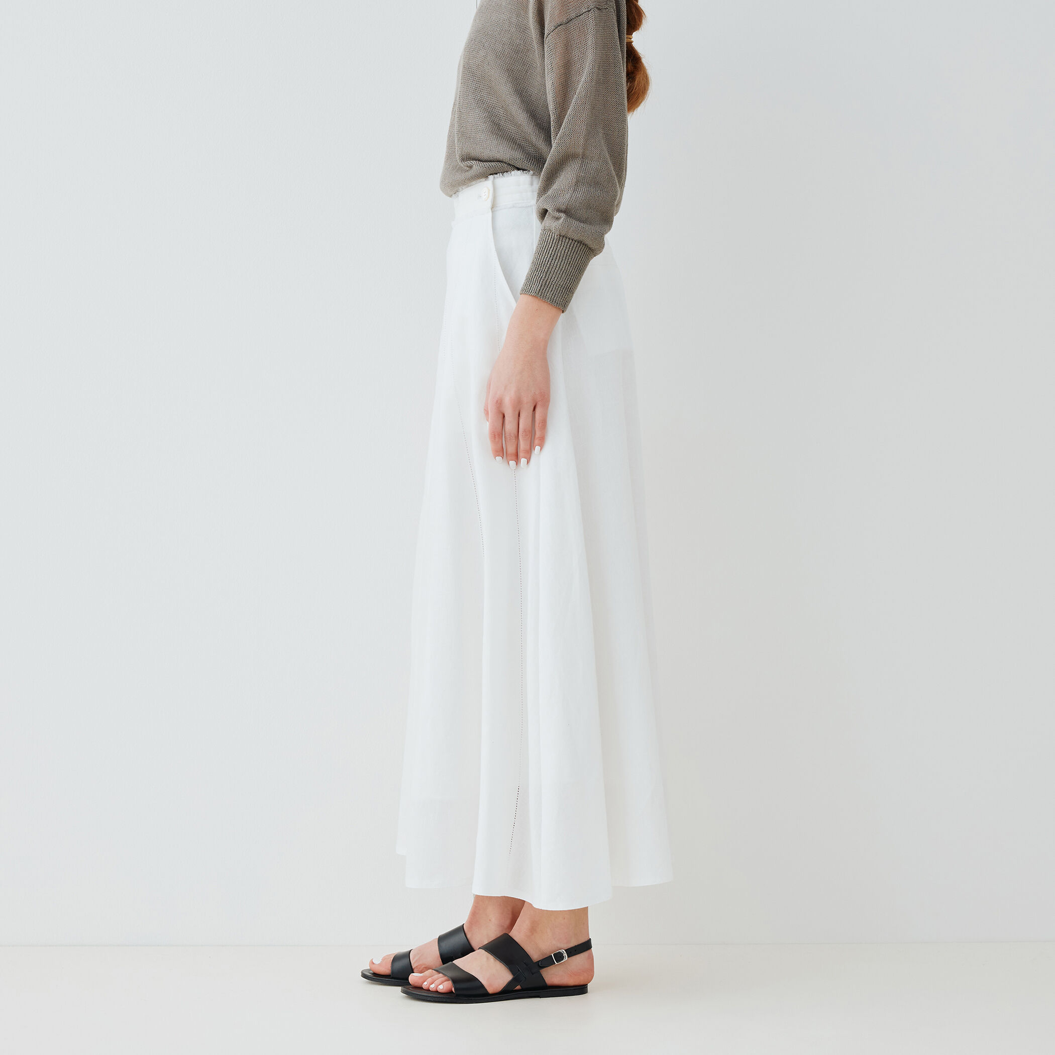 □リブコンビフレンチリネン Aラインマキシスカート｜トゥモローランド