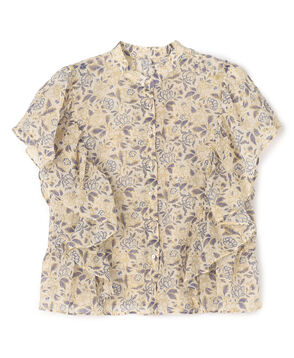 コットンポリエステルプリント バタフライスリーブブラウス