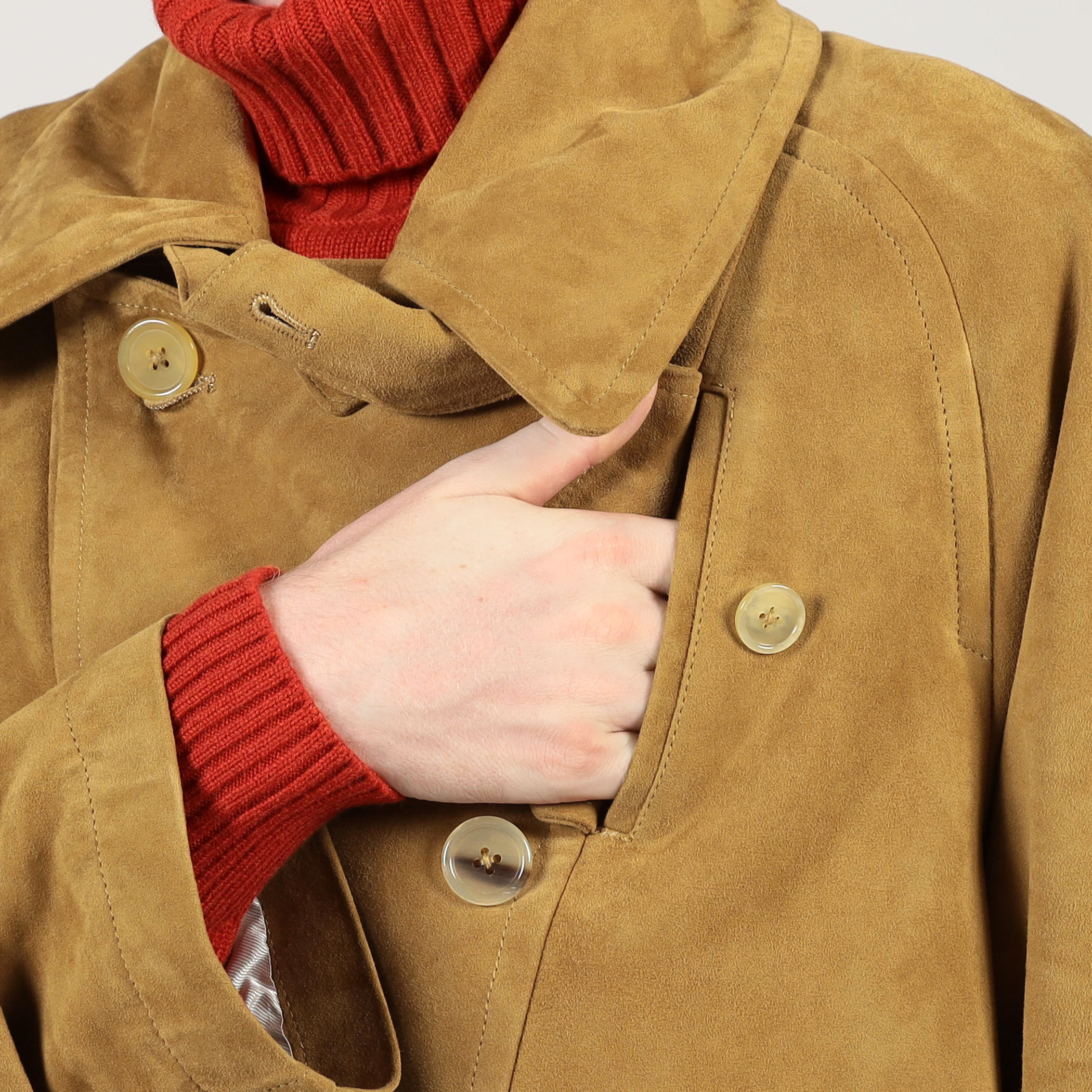 ゴートスウェード シングルブレステッド ハーフコート