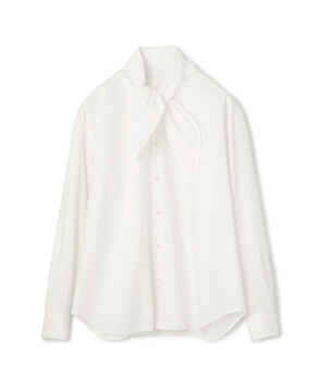 コットンオックスフォード タイ付きブラウス