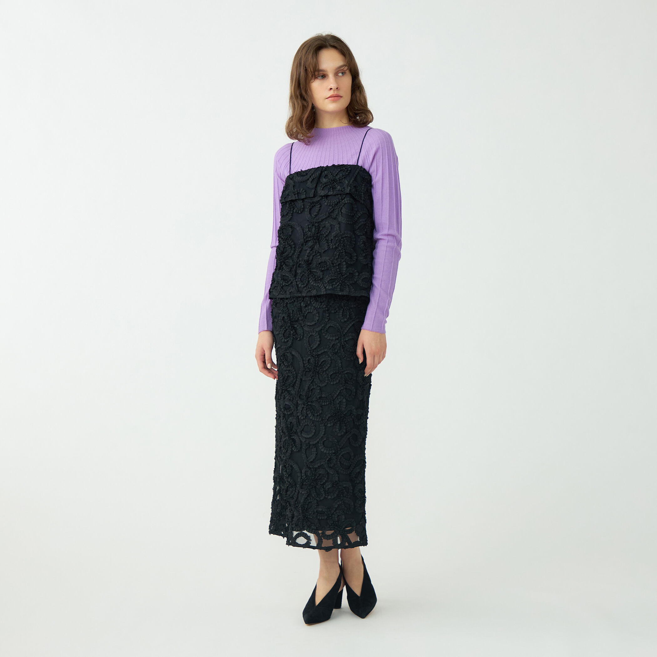 ロゼットチュールエンブロイダリー タイトスカート｜トゥモローランド