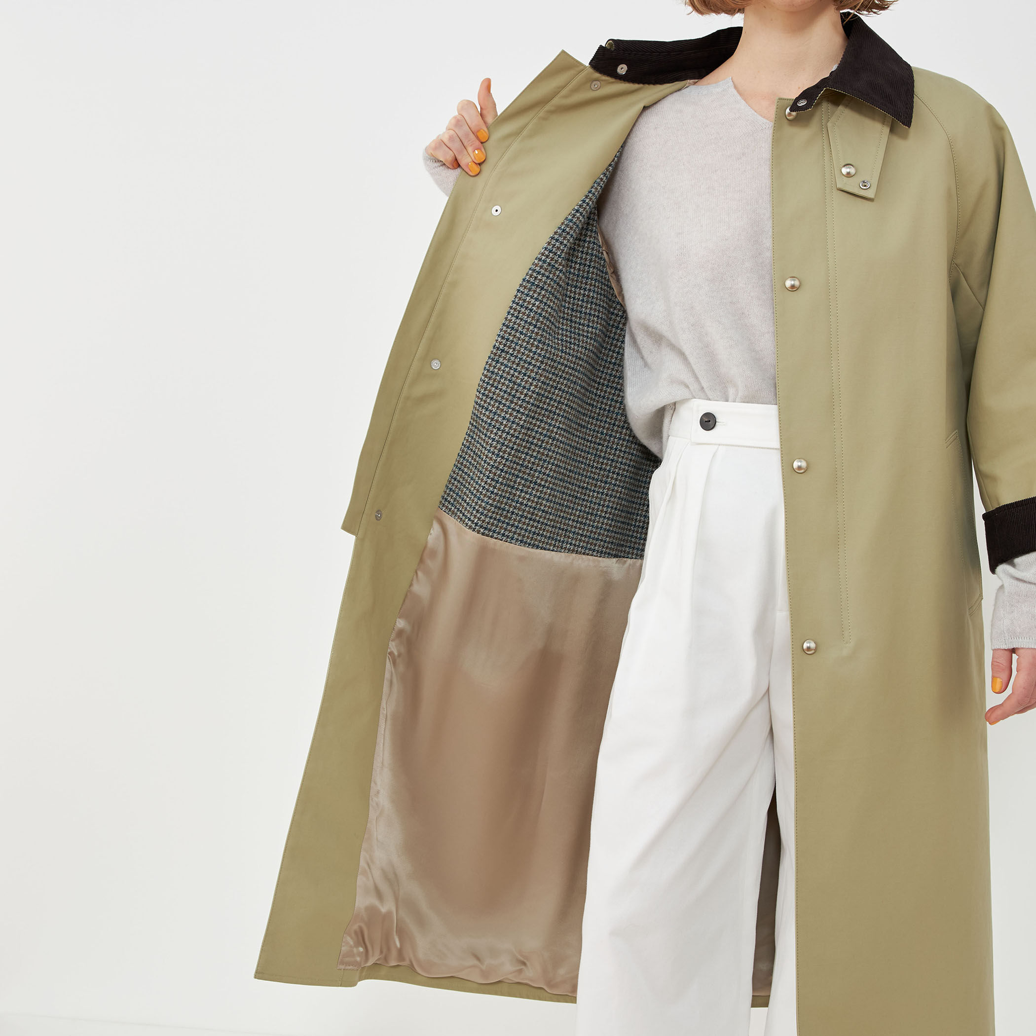 ピーチオイルダブルクロス ロングステンカラーコート