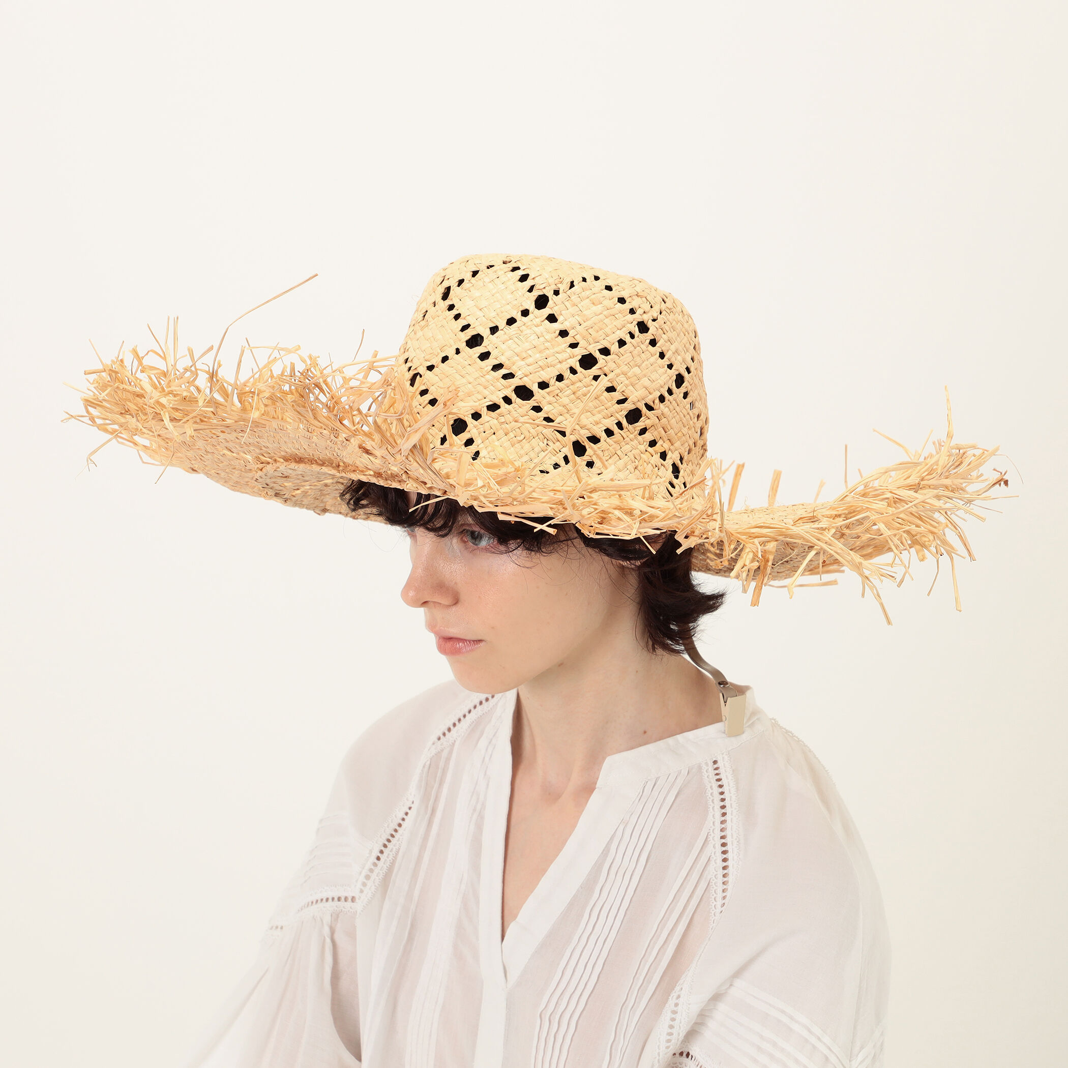 ほぼ未使用 キジマタカユキ 茶 ラフィアボーダーハット 2 ラフィアハット KIJIMA TAKAYUKI RAFFIA ARGYLE WIDE BRIM HAT ラフィアハット