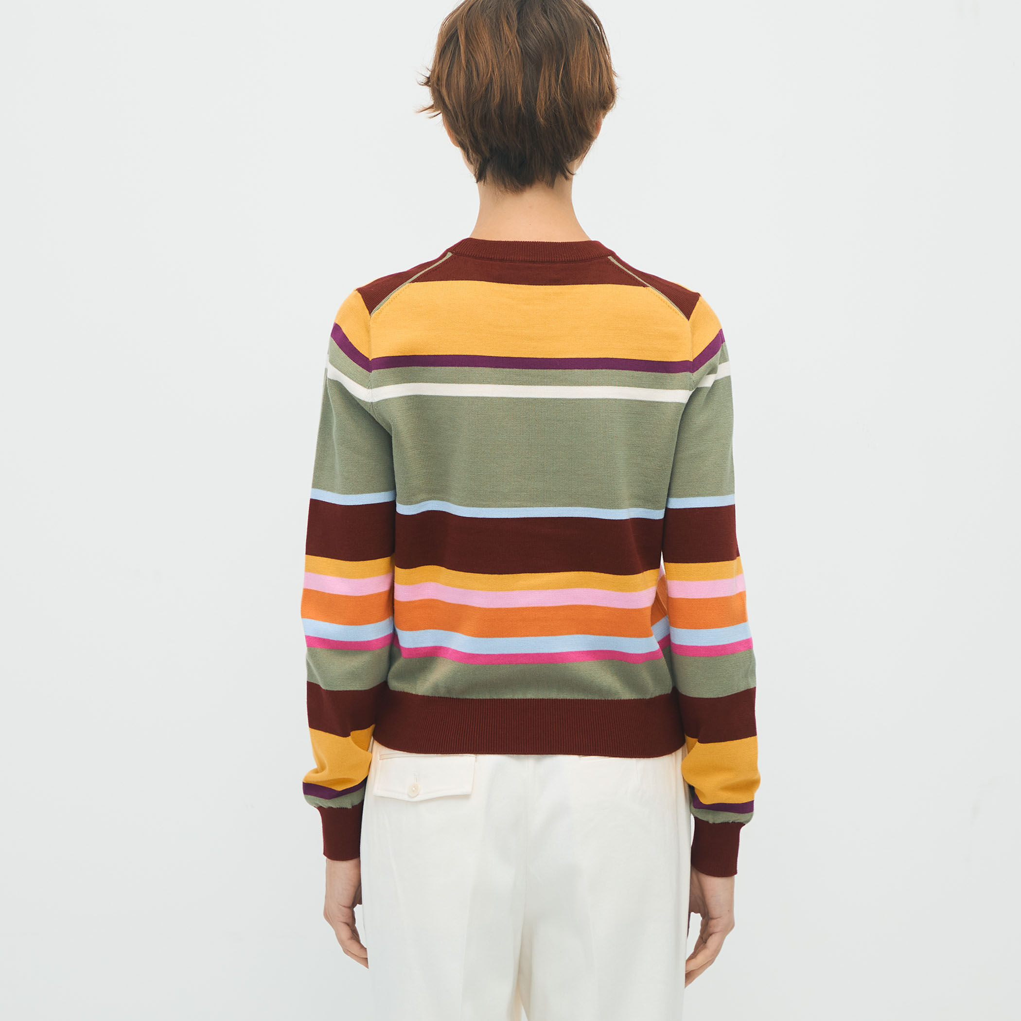 パリコレクション CABaN コットンカシミヤ マルチボーダークルーネックプル トップス