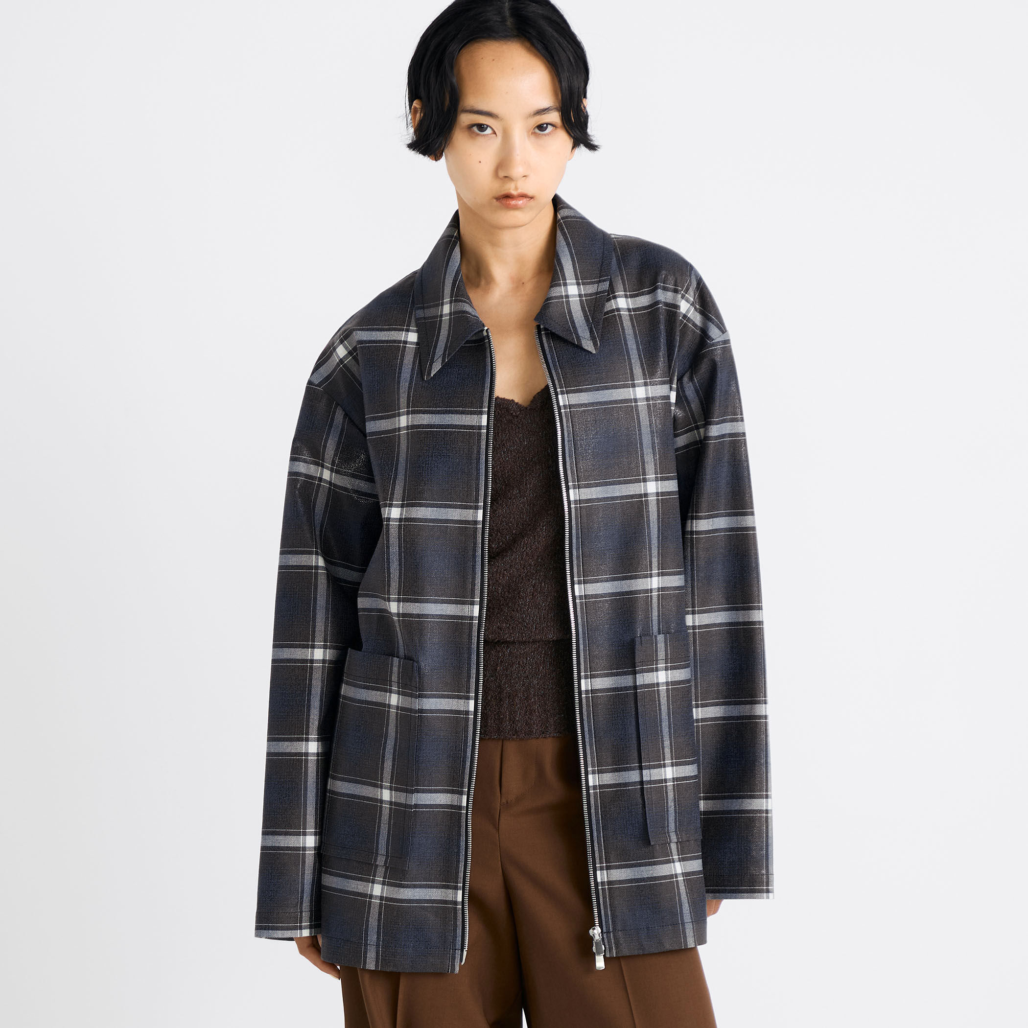 箔コーティングチェック ジップブルゾン｜トゥモローランド 公式通販