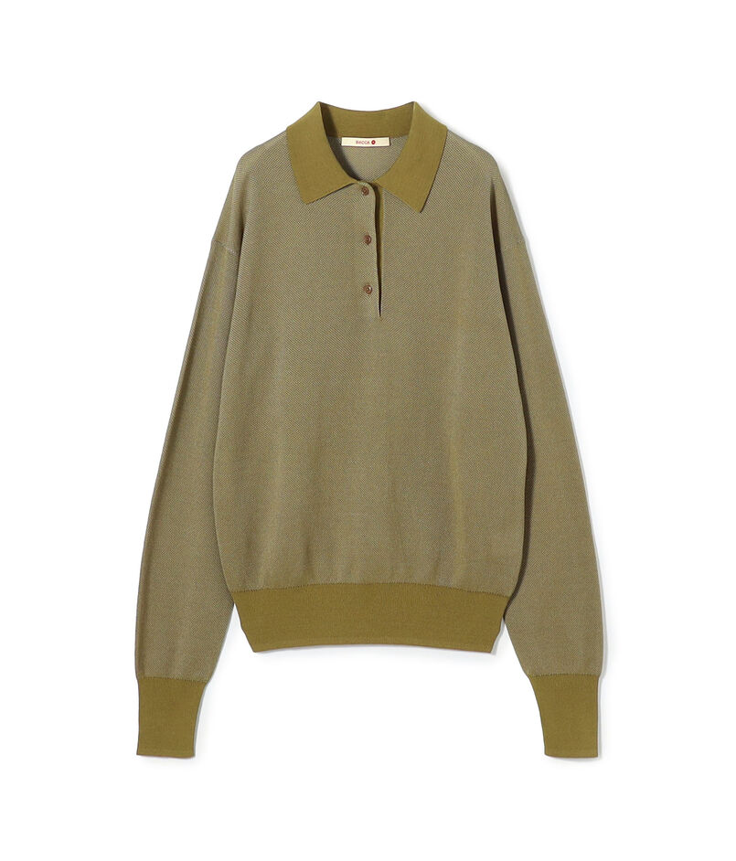 ダブルカラーピケ ワイドポロカラーロングスリーブ