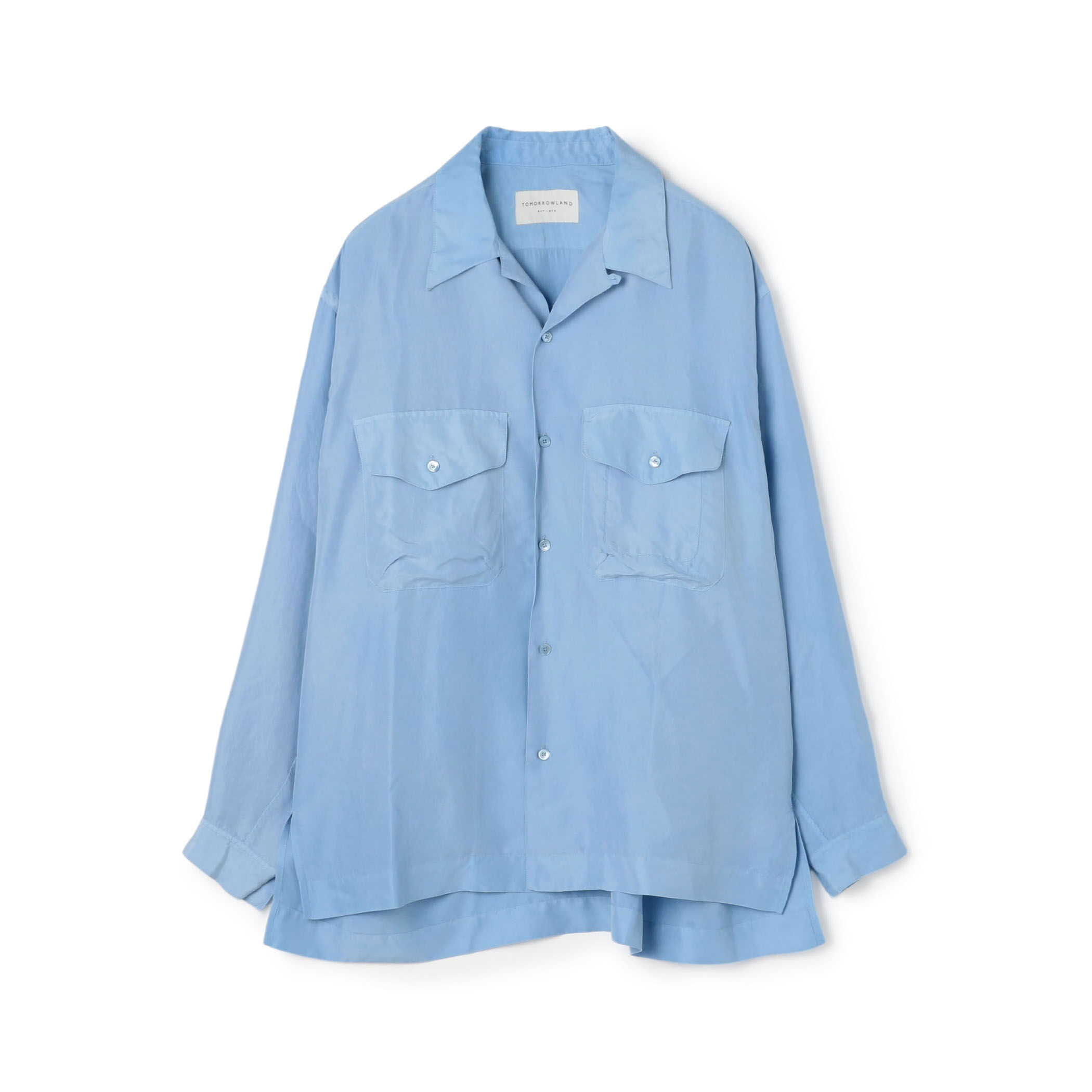 □シルク オープンカラー ダブルポケット ロングスリーブシャツ