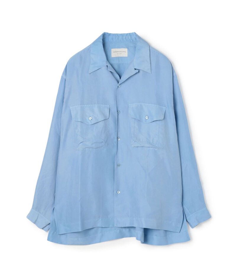 ■シルク オープンカラー ダブルポケット ロングスリーブシャツ