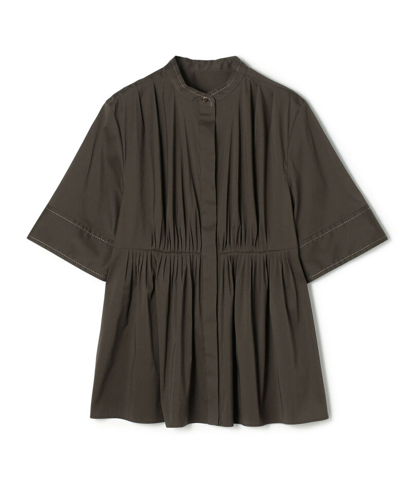 ストレッチブロード ビンタックペプラムブラウス