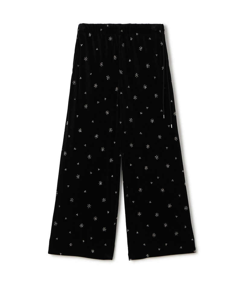 メッシュベロアエンブロイダリー サイドドロストパンツ