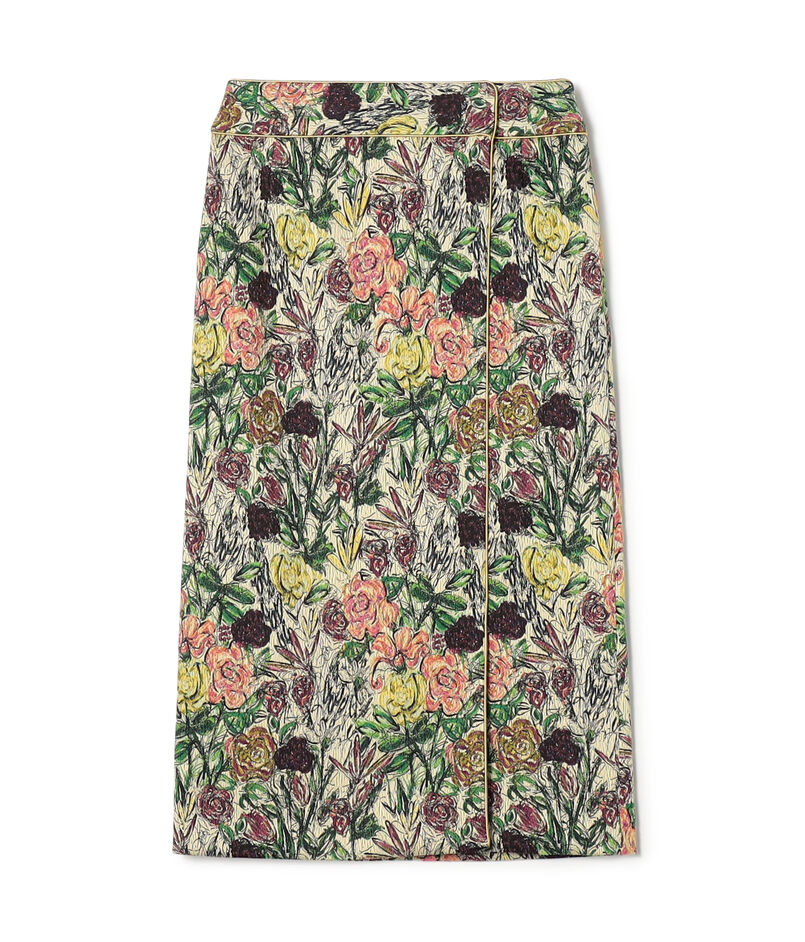 ビンテージフラワージャカード パイピングストレートスカート