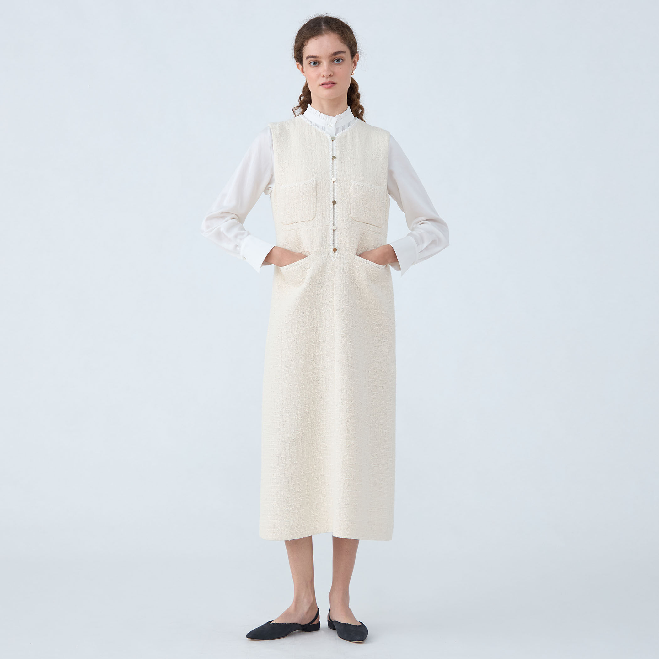 スラブコットンツイード Vクルージャンパースカート｜トゥモローランド