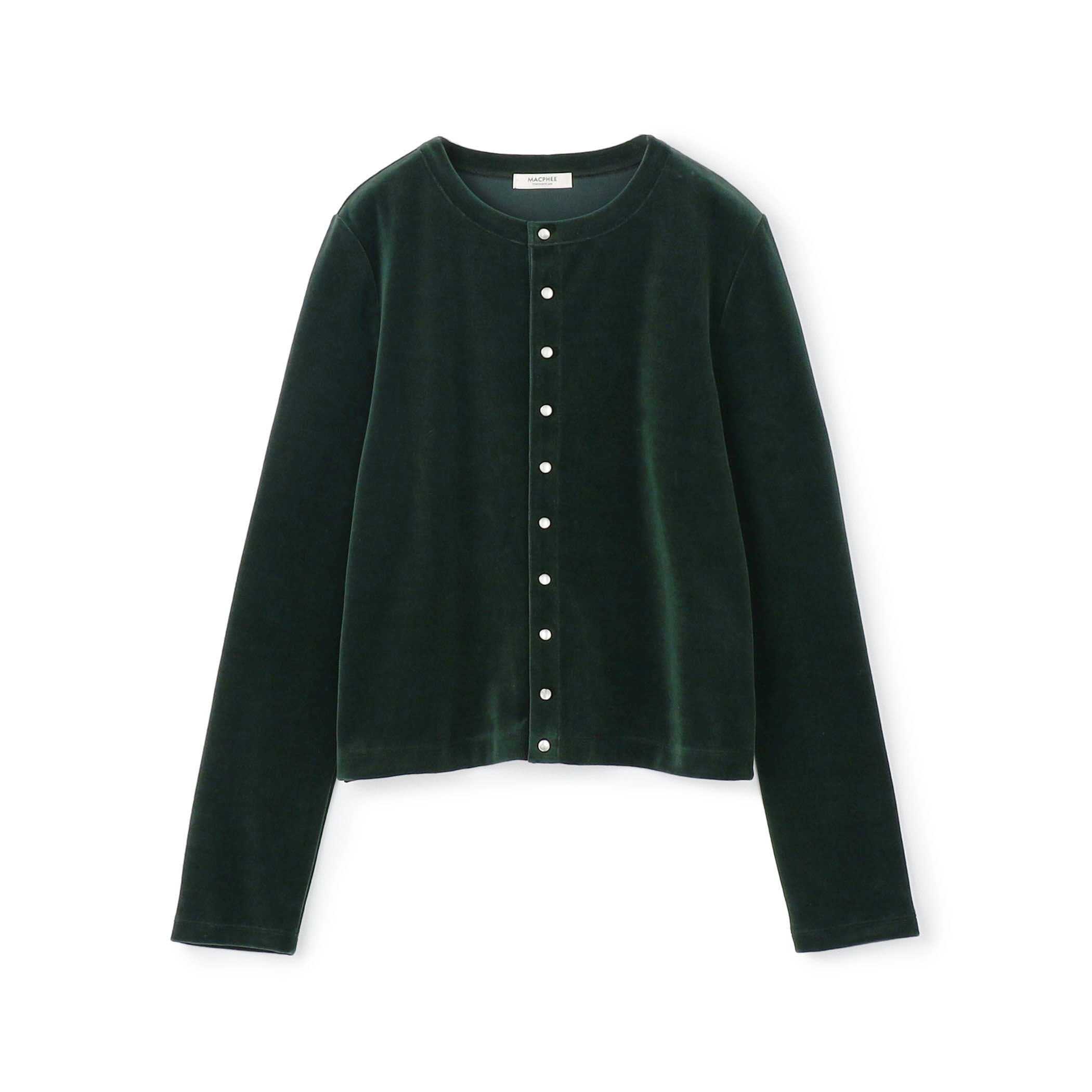 コットンポリエステルベロア クルーネックカーディガン