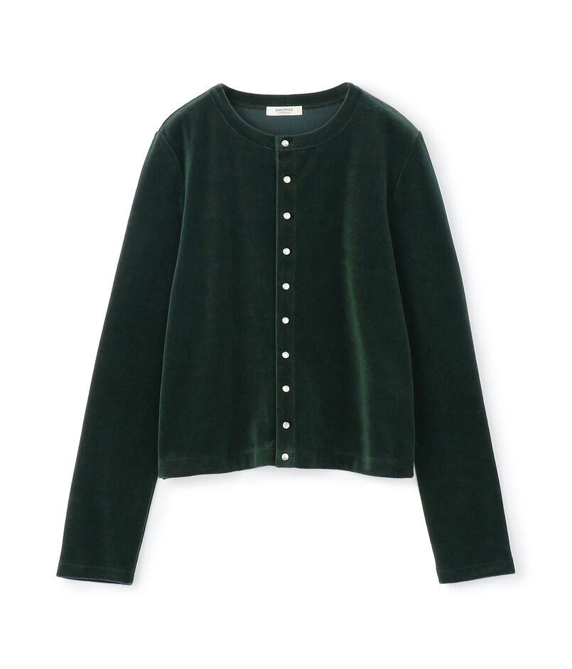 コットンポリエステルベロア クルーネックカーディガン