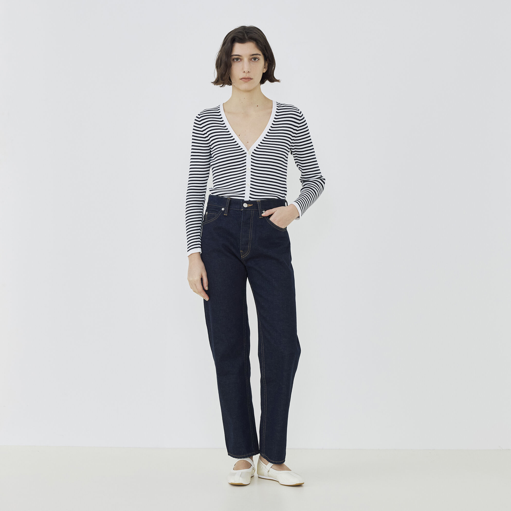 GARERLIE VIE  ギザコットンリブロングカーディガン ギザコットンリブ Vネックロングカーディガン | GALERIE VIE (Women