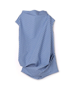 コットン ハイカウントストライプ アシンメトリックドレープブラウス