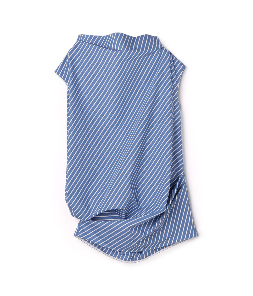 コットン ハイカウントストライプ アシンメトリックドレープブラウス