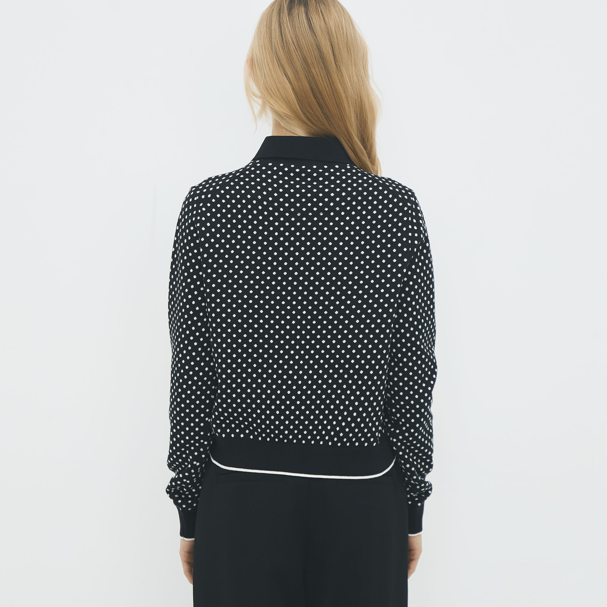 コットンカシミヤ ドットジャカードポロカーディガン