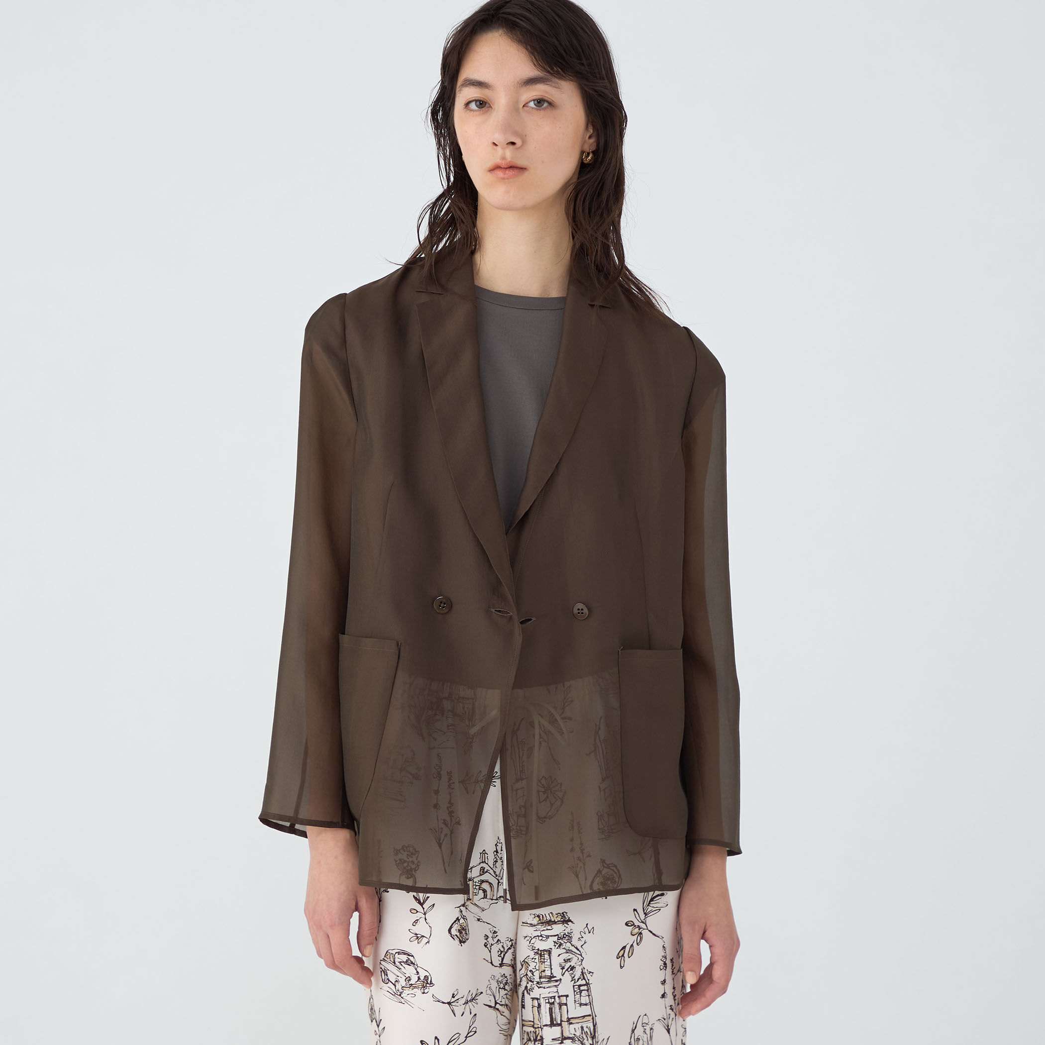 caban 定価¥69300 シースルーチェックジャケット CABaN ウールギャバジン ガンクラブチェックスタンドカラー
