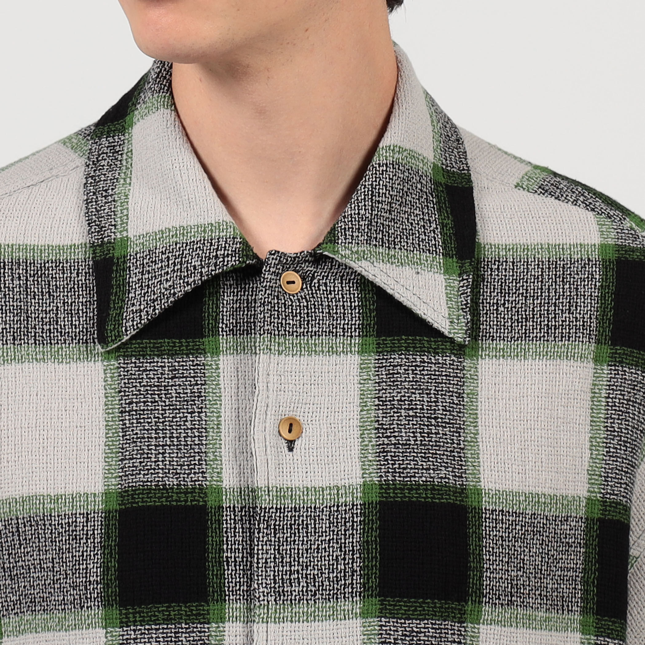 インドコットン バスケットウィーブ ハーフスリーブシャツ