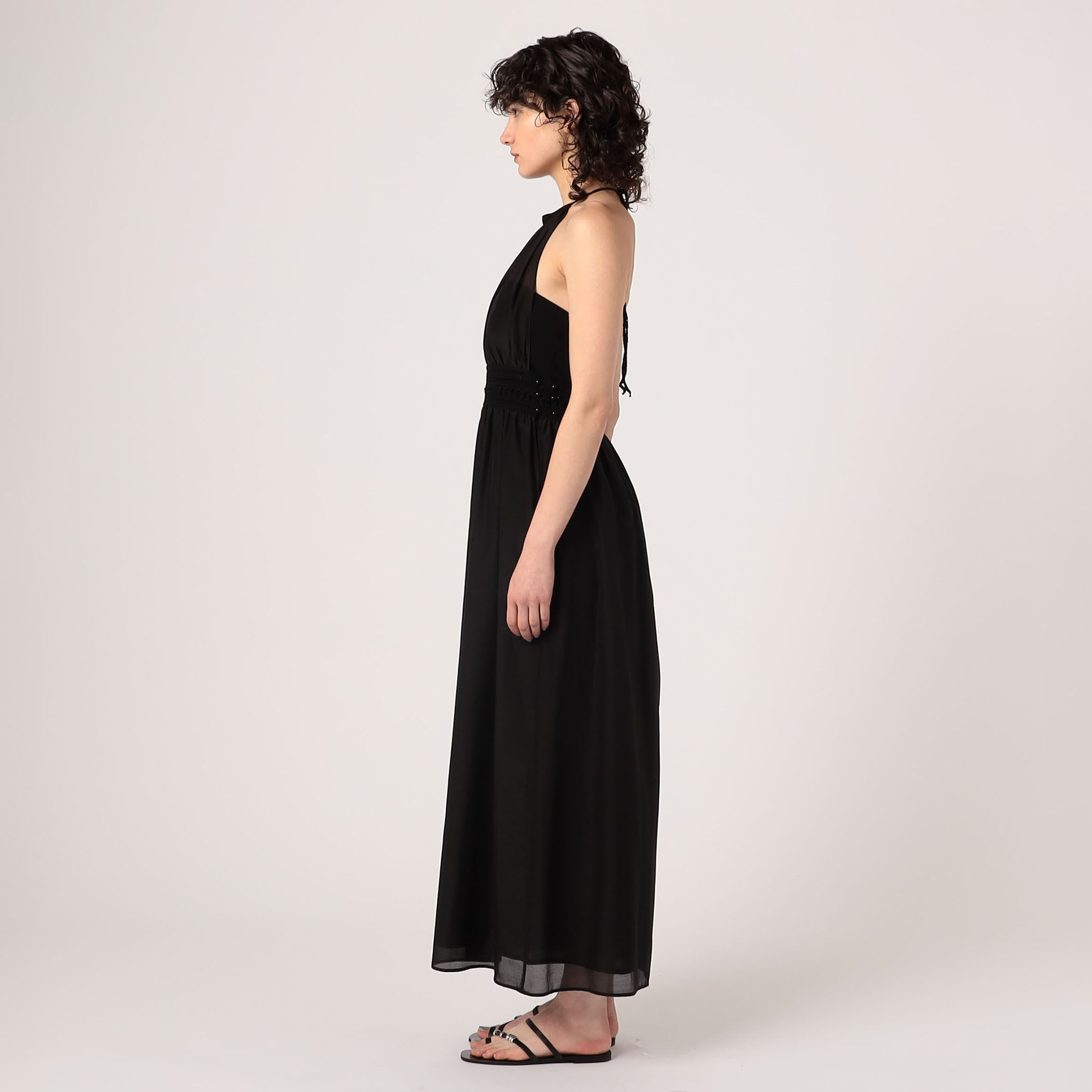 コットンシルクローンレースコンビ ホルターネックワンピース