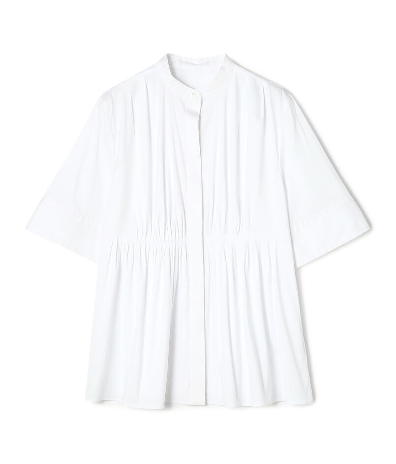 ストレッチブロード ビンタックペプラムブラウス