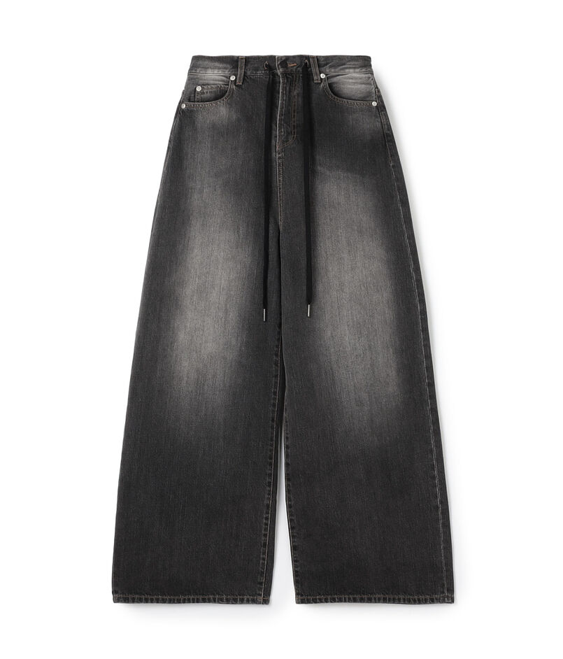 ブラックデニム ドローコードパンツ