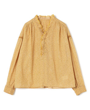 コットンレーヨンプリント スタンドフリルブラウス