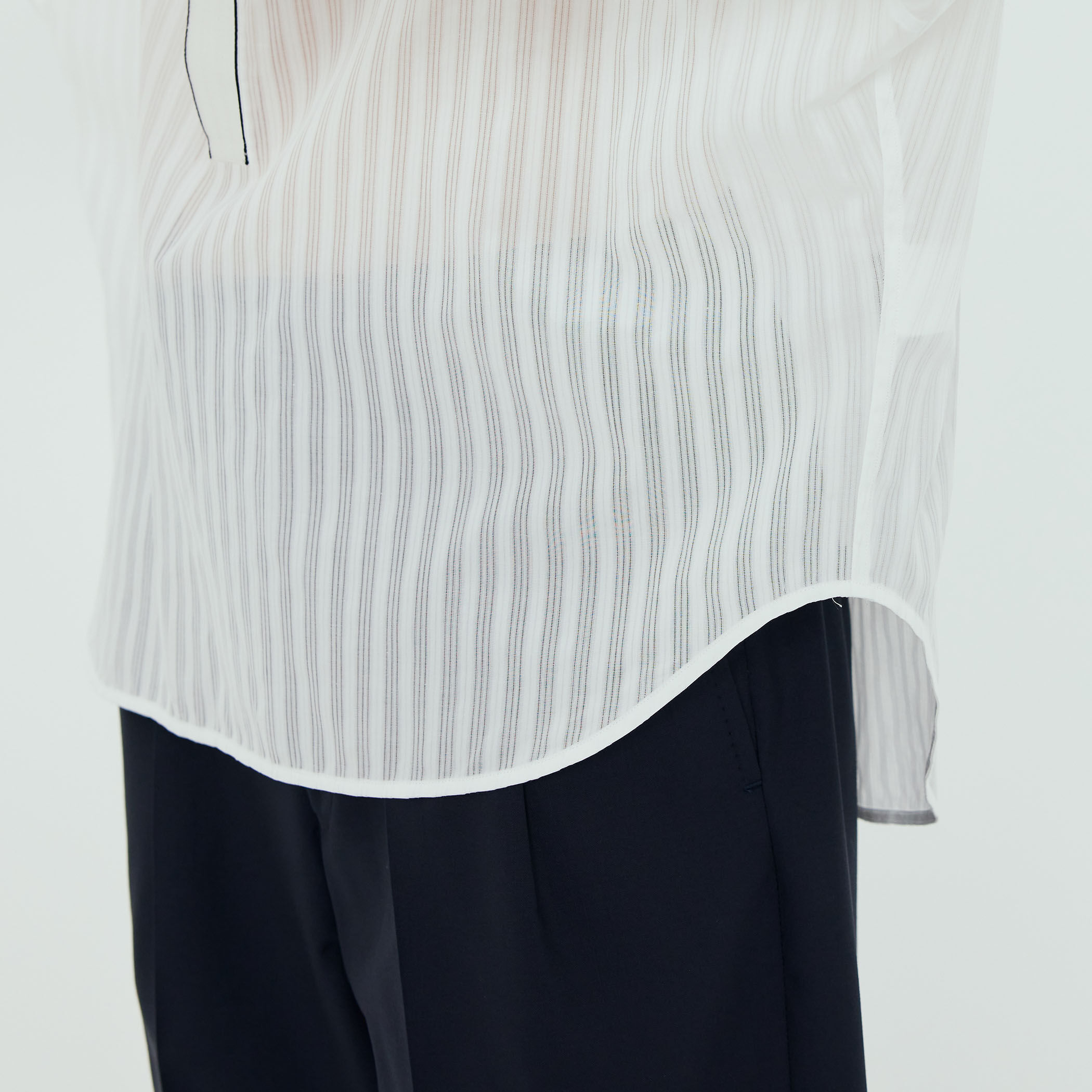 コットン シャドーストライプ ロングスリーブプルオーバーシャツ