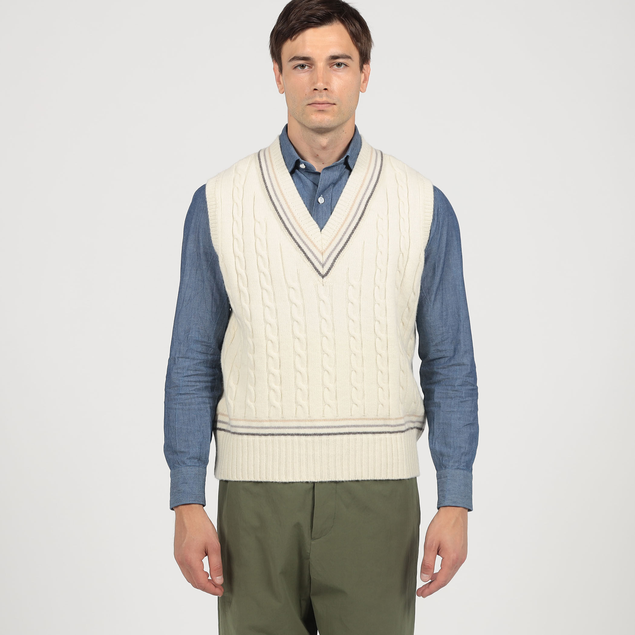 別注】RICHMOND KNITWEAR ウールケーブル Vネックベスト