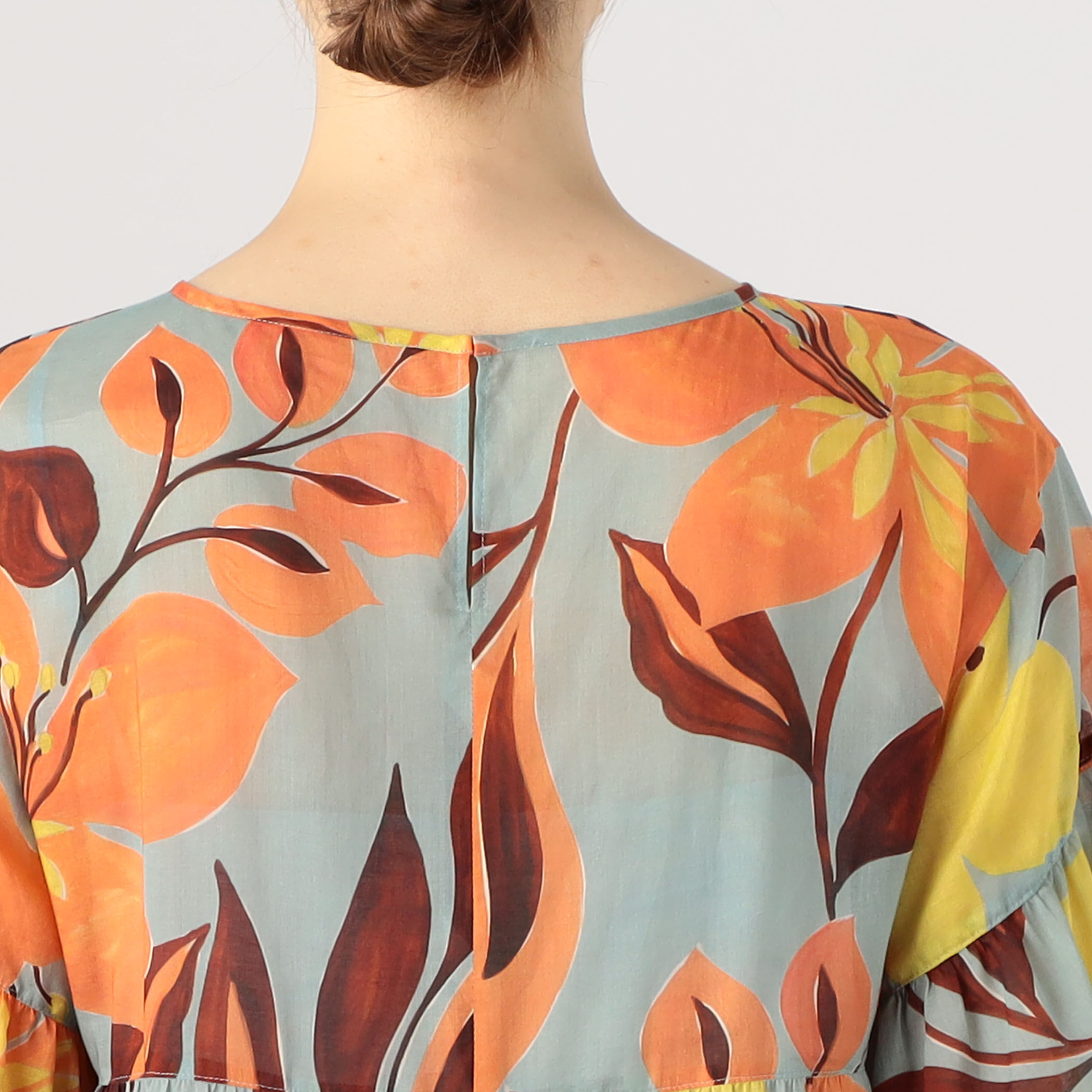 BALLSEY ベルフラワープリントティアードワンピース 36 ブルーグレー