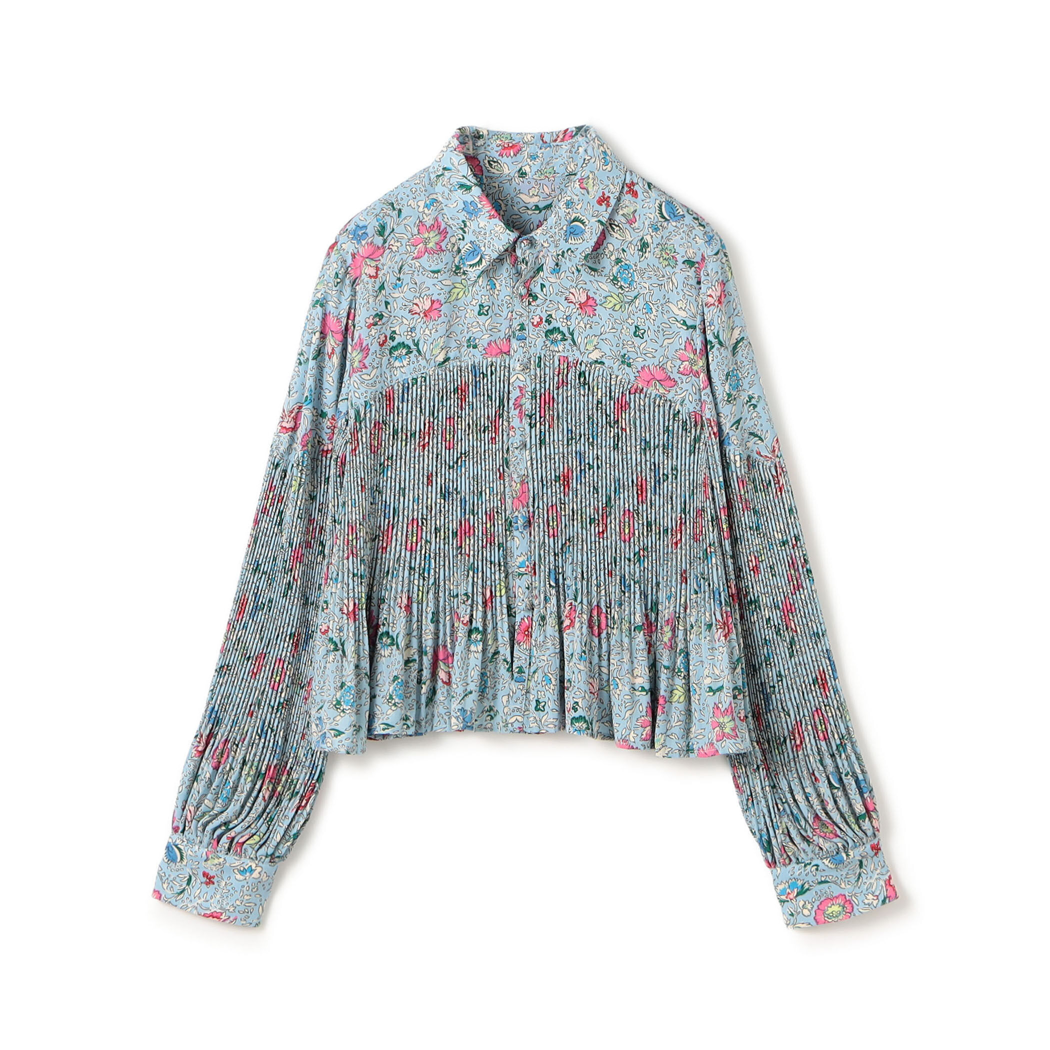 ポリエステルプリーツ レギュラーカラーブラウス｜トゥモローランド