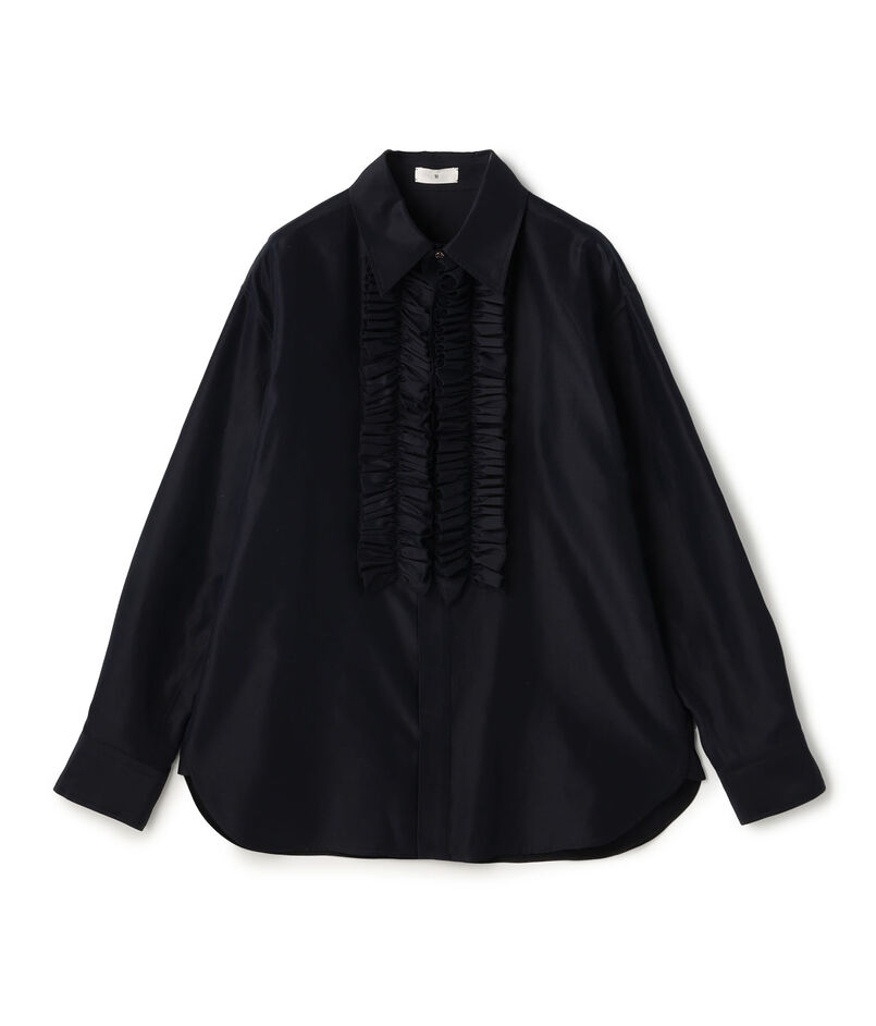 シルクコットンクロス フロントフリルシャツ