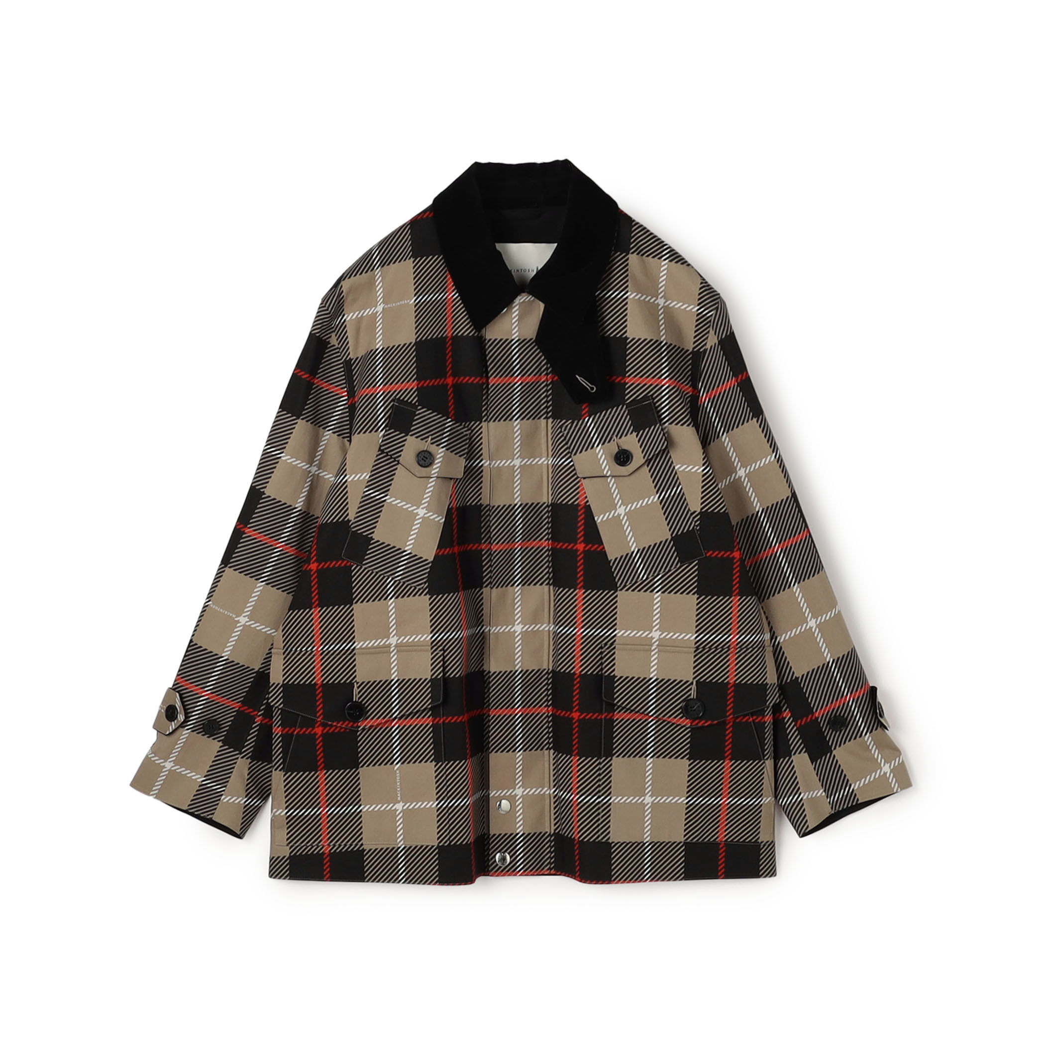 定価66000円 トゥモローランド ムートン襟チェックウールジャケット MACKINTOSH JEDBURGH コットン チェックフィールドジャケット