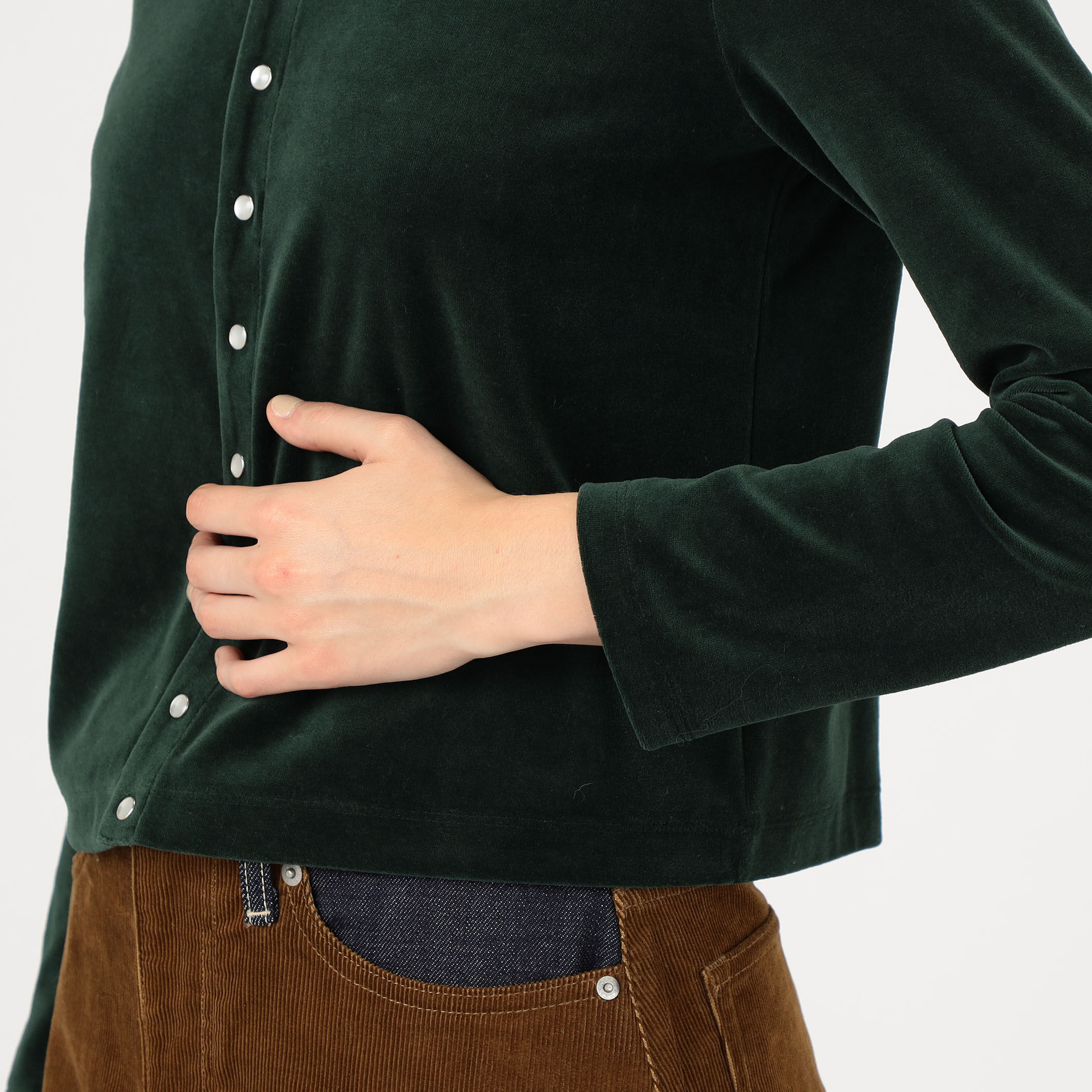 コットンポリエステルベロア クルーネックカーディガン