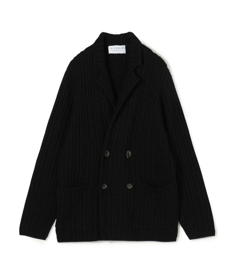 ウールケーブルニット ダブルブレスト4Bジャケット
