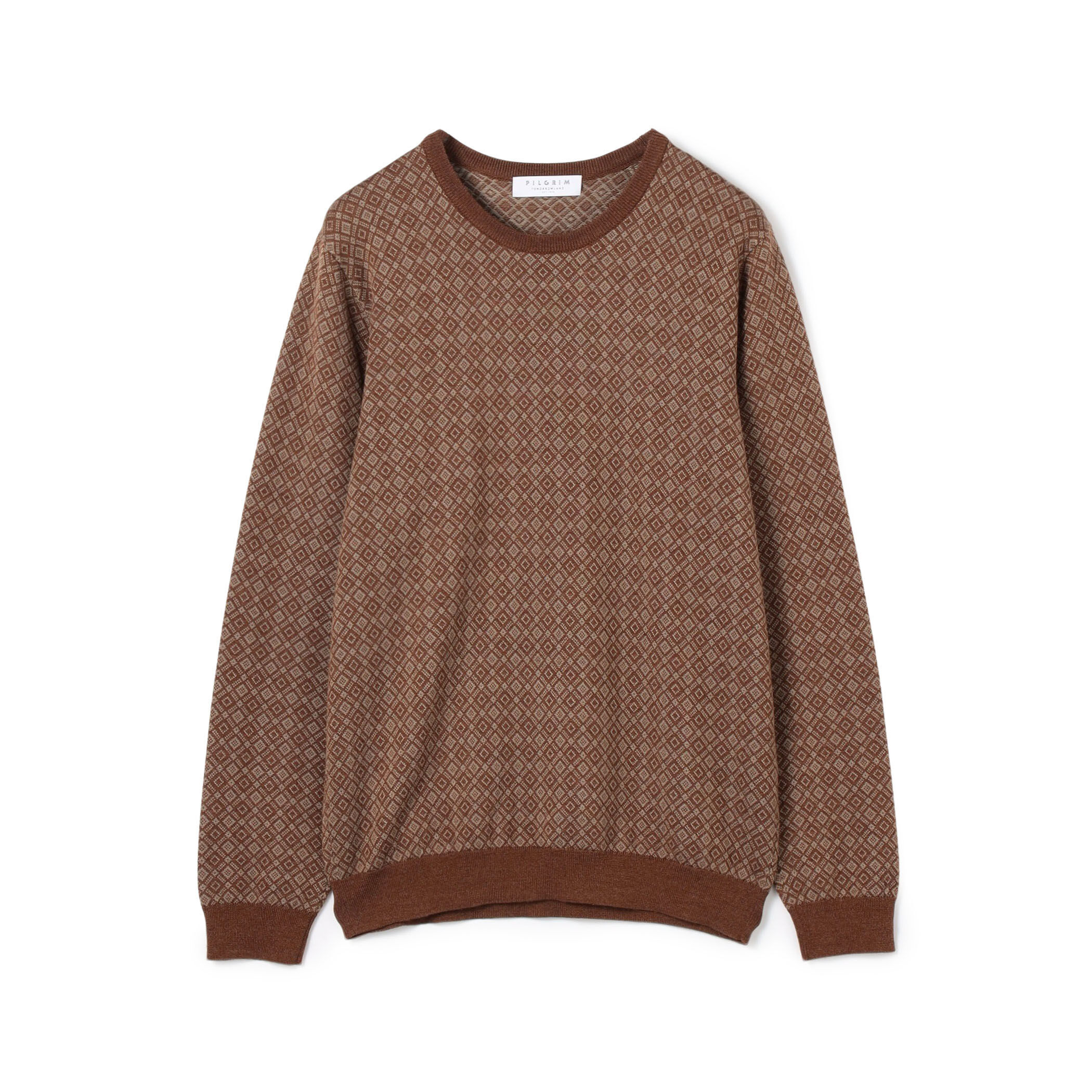 □ウールシルクカシミヤ ジオメトリック柄 クルーネックプルオーバー