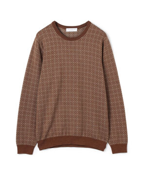 ■ウールシルクカシミヤ ジオメトリック柄 クルーネックプルオーバーニット