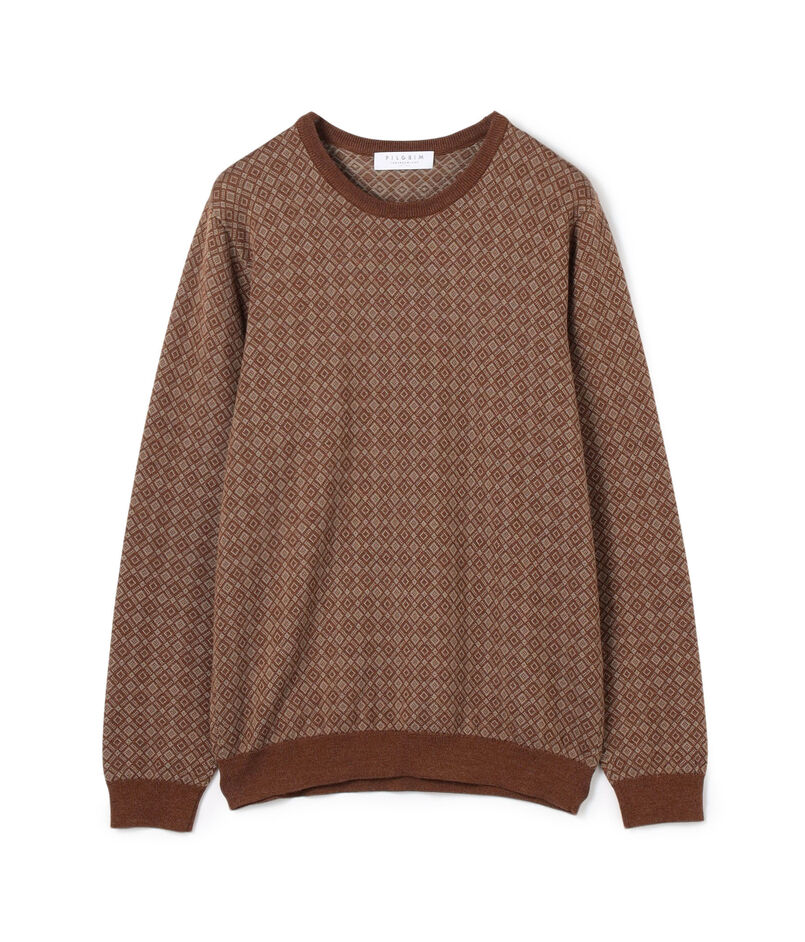 ■ウールシルクカシミヤ ジオメトリック柄 クルーネックプルオーバーニット