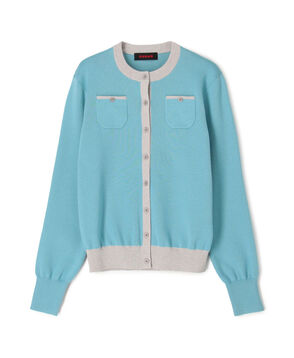 コットンカシミヤ バイカラークルーネックカーディガン