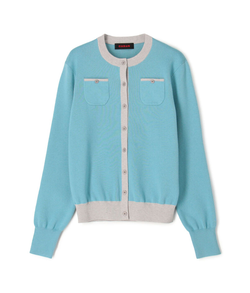 コットンカシミヤ バイカラークルーネックカーディガン