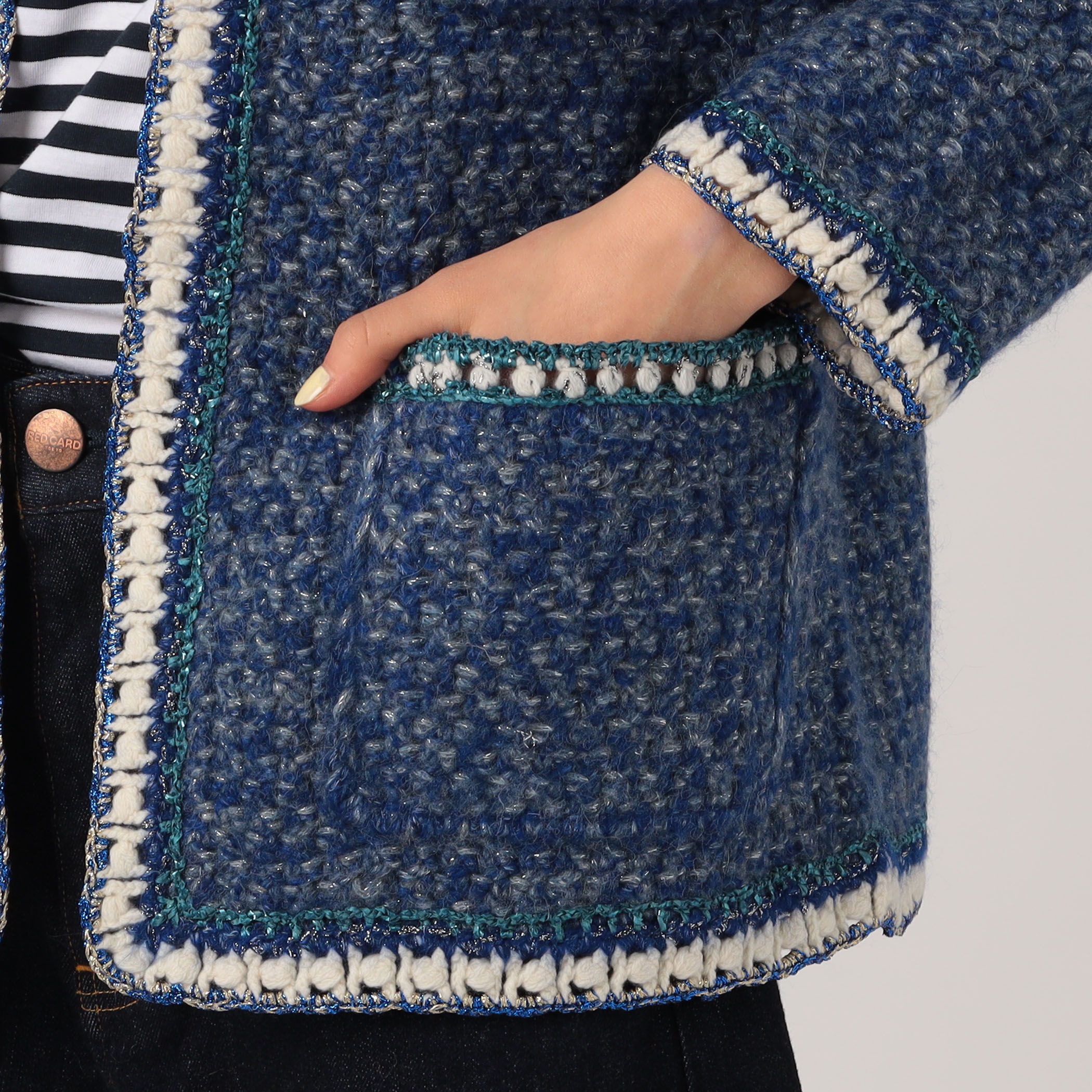 ebure ラメミックスツィードニットクルーネックカーディガン 未使用 ebure ラメ ミックス ツィード ニット ネック カーディガン