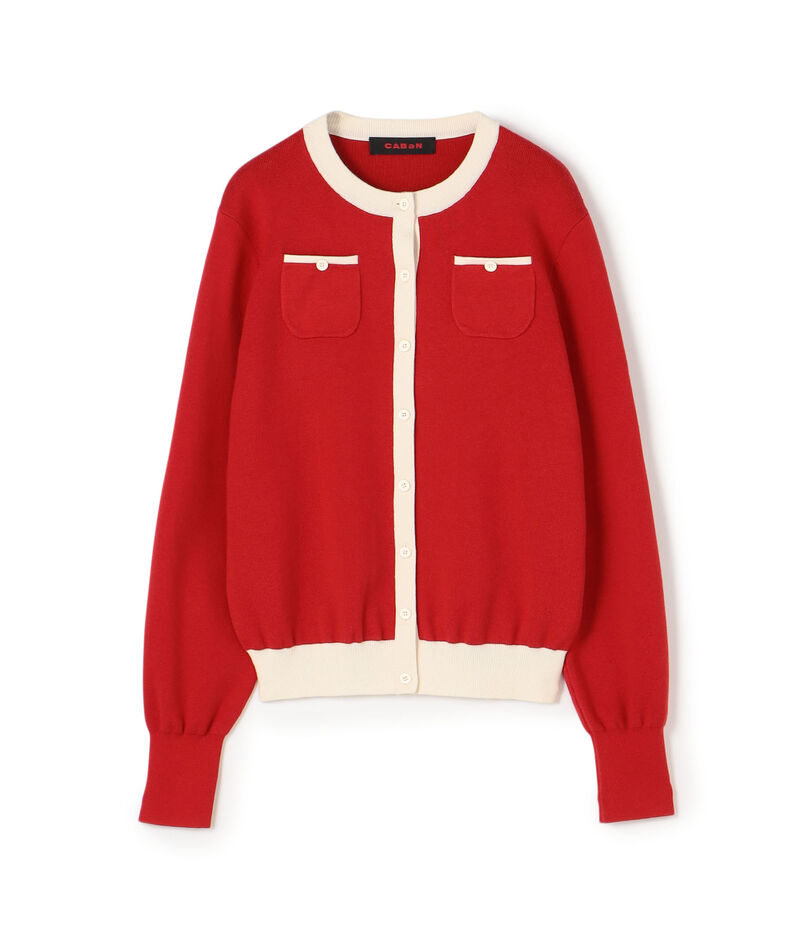 CABaN コットンカシミヤ バイカラークルーネックカーディガン