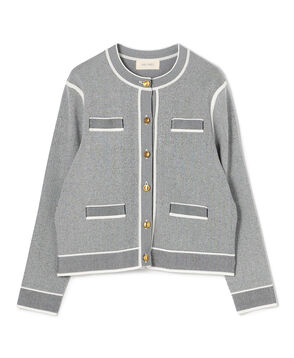 ストレッチダブルジャカード パイピングクルーネックカーディガン