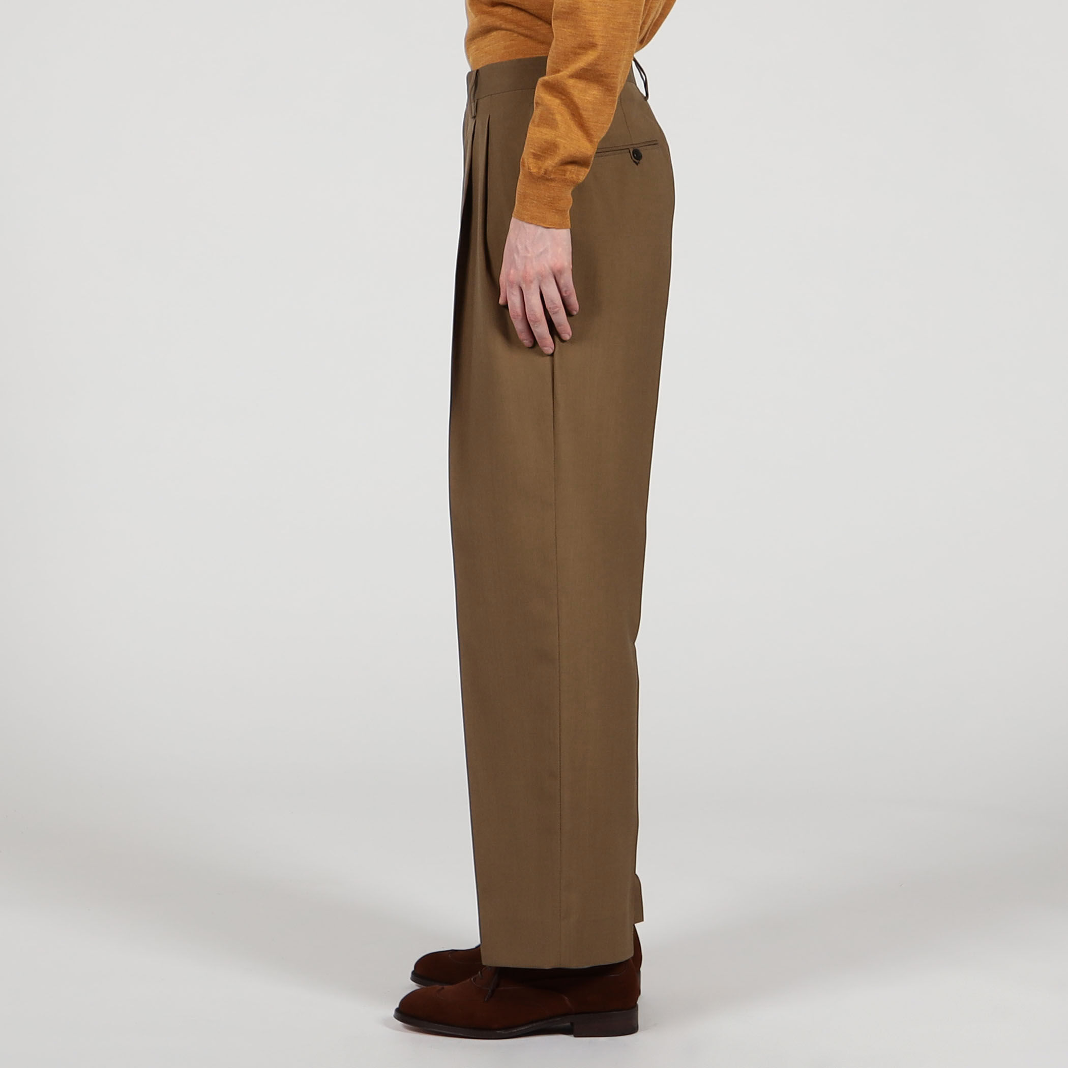 □SUPER120'Sウール 2プリーツ ワイドストレート バレルパンツ