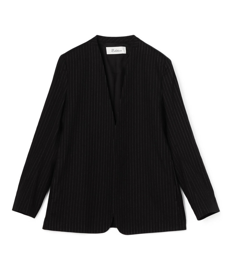 ■リネンストレッチ ノーカラージャケット